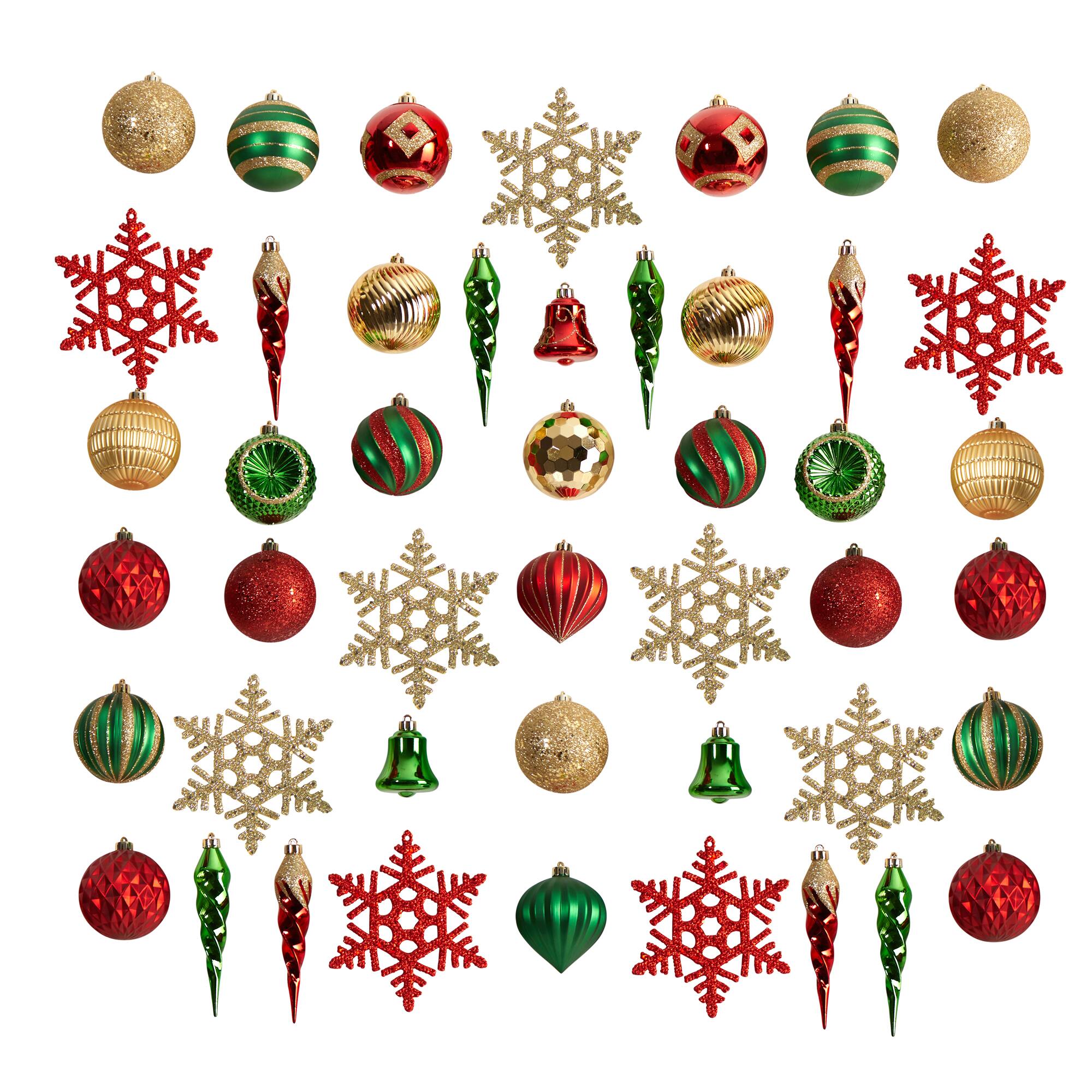 50ct. Holiday Deluxe Shatterproof Christmas Tree Ornament Box Set
